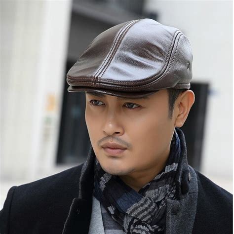 Kaufe Herren Leder Beret Cap Newsboy Hut Gatsby Flat Cabbie Baker Caps