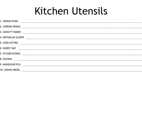 Kitchen Utensils Word Scramble Wordmint