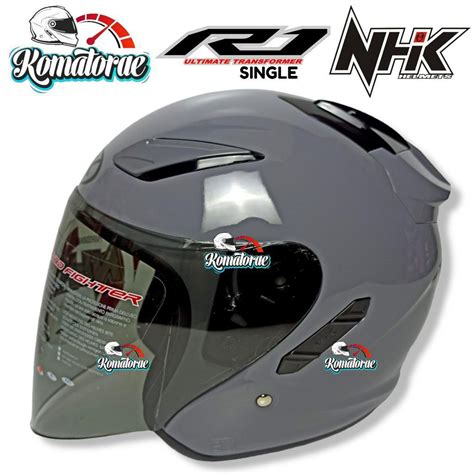 Jual HELM NHK R1 SOLID SINGLE VISOR DIM GREY HALF FACE Shopee Indonesia