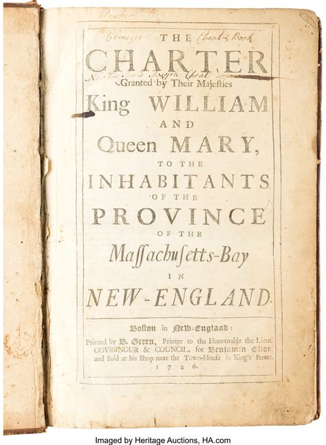 [massachusetts Bay Colony] The Charter Granted By Their Majesties Lot 45030 Heritage Auctions