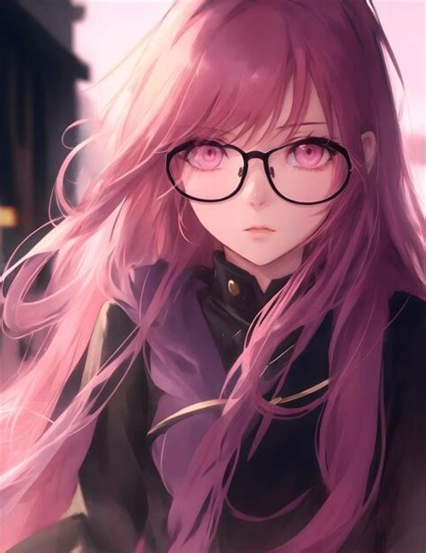 Premium AI Image | anime girl with glasses and a purple scarf