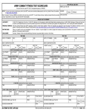 Fillable Online Army Combat Physical Fitness Test Scorecard DA FORM