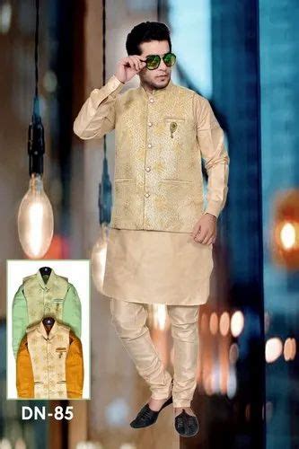 Brocade And Silk Party Wear Dn Men Kurta Pajama Dry Clean Size