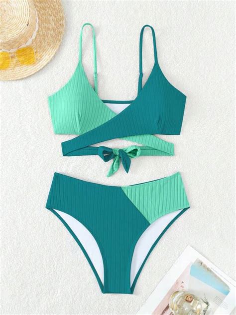 Shein Swim Vcay Color Block Wrap Bikini Swimsuit Shein Usa