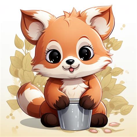 Un Renard De Dessin Anim Assis Dans Un Seau Avec Des Feuilles Et Des