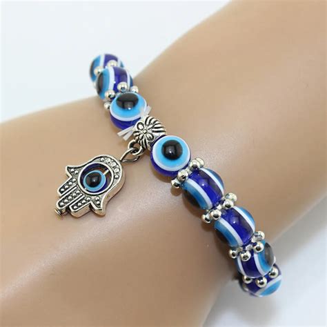 Simple Evil Eye Hamsa Hand Religious Charm Blue Beads Lucky Bracelet