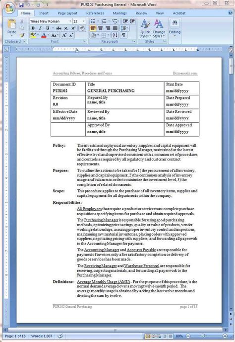 Procurement Policy And Procurement Procedure Template throughout ...