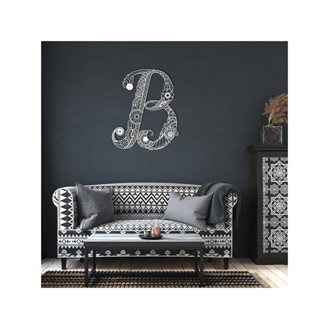 Letter B Monogram Metal Wall Art Deco, Alphabet B Art Print, Line Art, Alphabet and Flowers ...