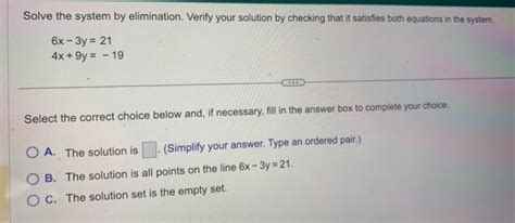 Solved 6x−3y 214x 9y −19 Select The Correct Choice Below