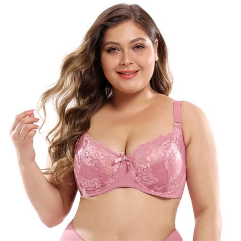 Maxcozy Plus Size Women Lace Gather Push Up Bra Underwire Embroidery