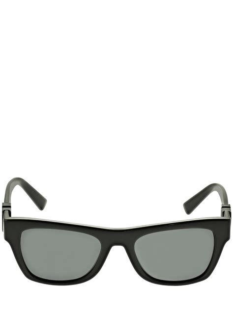 Valentino V Logo Squared Acetate Sunglasses In Blacksmoke Modesens