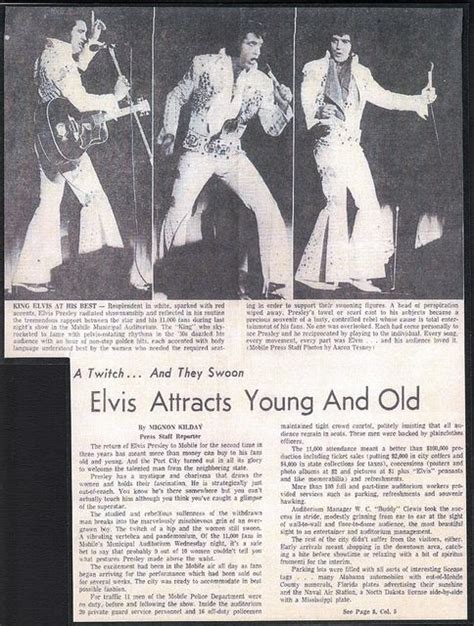 Elvis Presley Newspaper Concert Review For Mobile Al 1974 Part 1