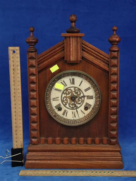 Lot Ansonia Mantle Clock With Carved Wood And Gold Decoration Around