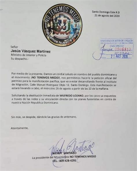 carta ministerio interior y policia Comunicación Con Otro Son