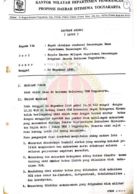 Surat Dari Kepala Kantor Wilayah Departemen Penerangan Provinsi Daerah