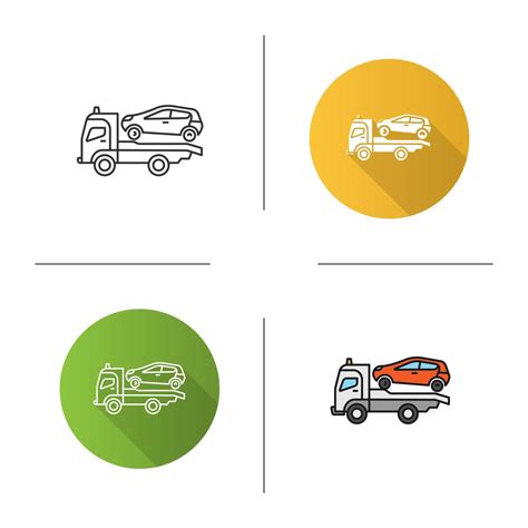 Tow Truck Icon Flat Design Linear And Color Styles Evacuator Car