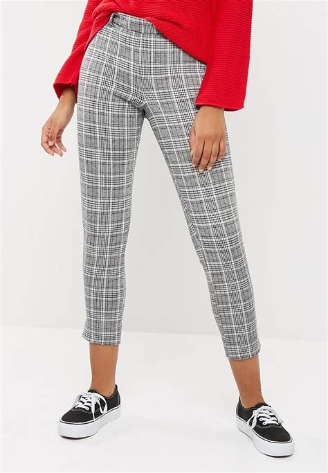 High Waisted Check Pants Grey Check Dailyfriday Trousers