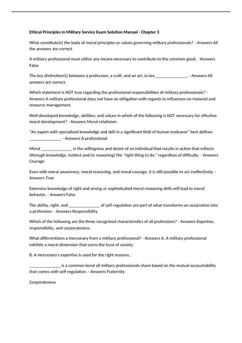 Ethical Principles in Military Service Exam Solution Manual - Chapter 3