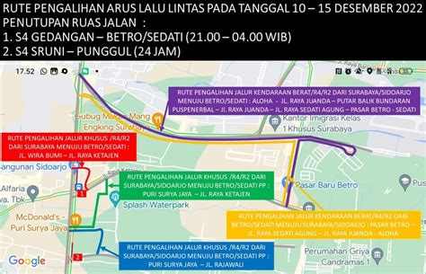 Tolong Diingat Jalur Alternatif Saat Penutupan Ruas Jalan Di Sidoarjo