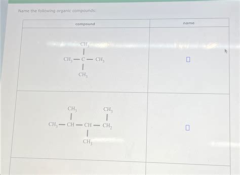 Solved Name The Following Organic Compounds Chegg Chegg