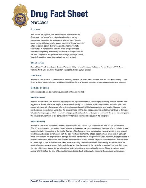 PDF Drug Facts Sheet Narcotics DEA Gov Narcotics Overview Also