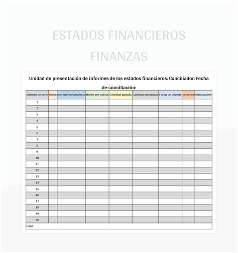 Plantilla De Formato Excel Estados Financieros Finanzas Y Hoja De