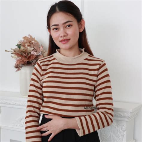 Jual Ais Turtleneck Zendaya Top Knit Baju Rajut Wanita Atasan