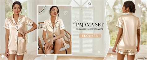 Ekouaer Womens Satin Silk Pajamas Set Short Sleeve Button Down Top And