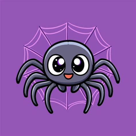 Cute Spider With Net Cartoon Illustration Animal Nature on spider web cartoon isolated vector ...