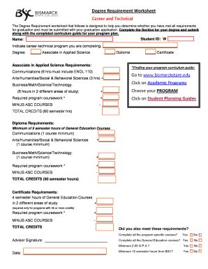 Fillable Online Bismarckstate Degree Requirement Worksheet Career And