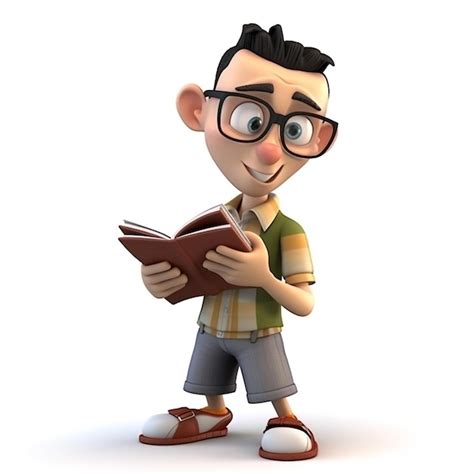 Premium Photo Cartoon Character Reading A Book In 3d