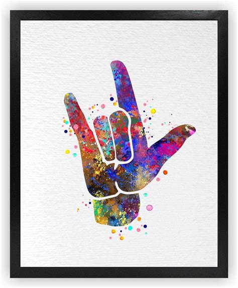 Ksiw 11x14 Unframed I Love You Asl American Sign Language Watercolor