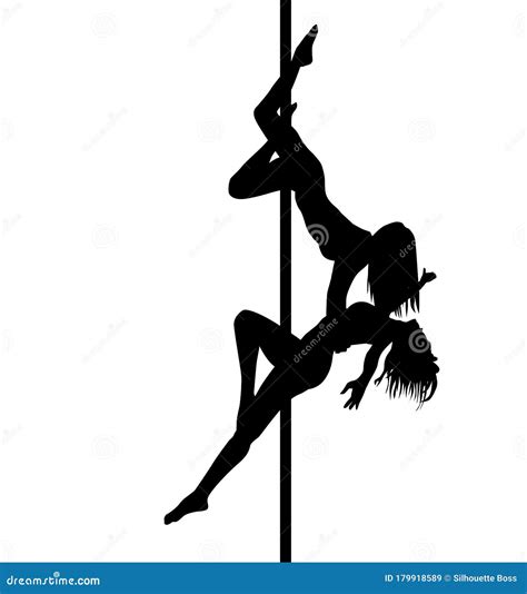 Pole Dance Duo Pole Doubles At The Pole Dance Pole Silhouette Stock Illustration