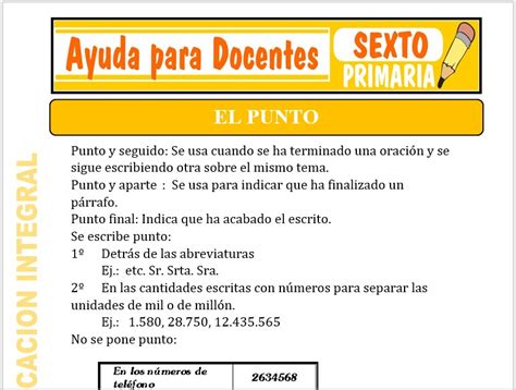 El Punto Para Sexto De Primaria Ayuda Para Docentes