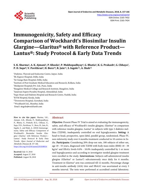 (PDF) Immunogenicity, Safety and Efficacy Comparison of Wockhardt’s Biosimilar Insulin Glargine ...