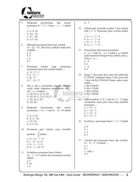 Soal Pilihan Ganda Persamaan Dan Pertidaksamaan Linear Satu Variabel