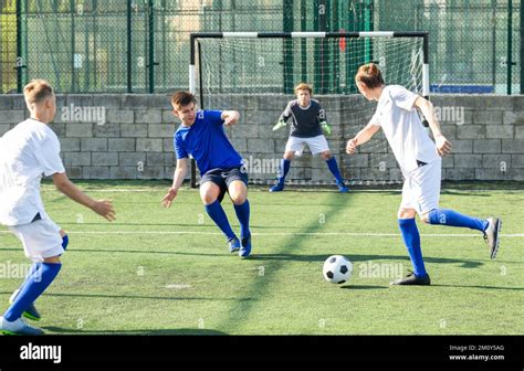 Young Football Players Fighting For Ball Stock Photo Alamy