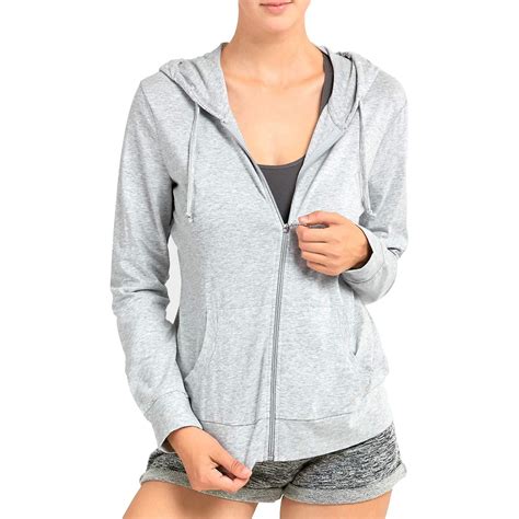 Dailywear Dailywear Womens Long Sleeve Thin Cotton Full Zip Up Hoodie