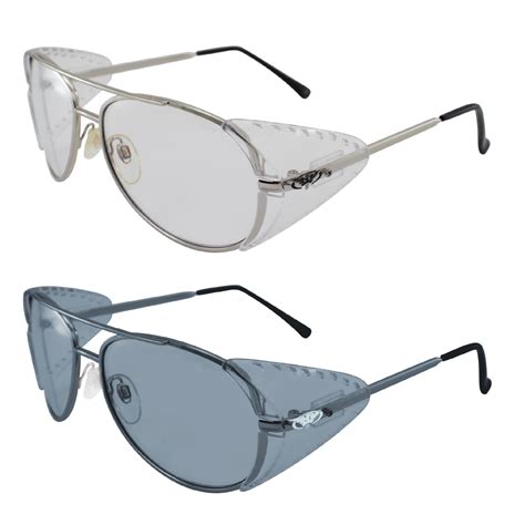 2 Pair Global Vision Aviator Z87 Silver Safety Glasses With Side Shields 1 Clear Lens And 1