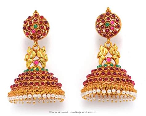 Antique Ruby Jhumka Earrings South India Jewels