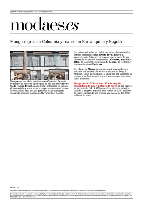 Mango regresa a Colombia y reabre en Barranquilla y Bogotá