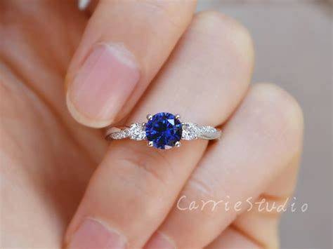 3 Stone Sapphire Ringsapphire Engagement Ringroyal Blue Etsy