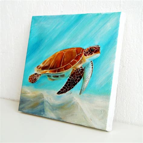 Sea Turtle Painting on Canvas Small Original Oil Wall Art | Etsy