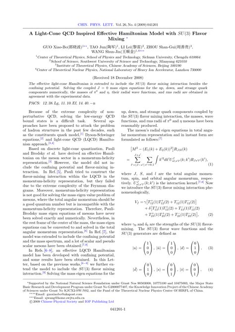 Pdf A Light Cone Qcd Inspired Effective Hamiltonian Model With Su