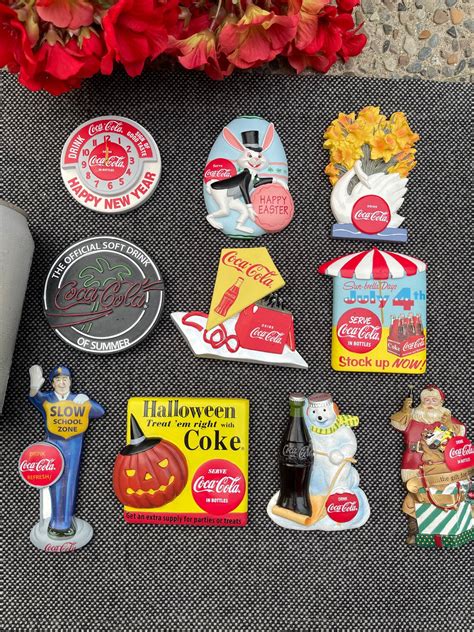 Rare Set Of 9 Vintage Holiday And Seasonal Coca Cola Magnets Etsy