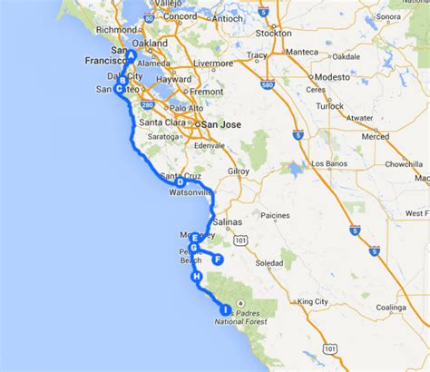 Pacific Coast Highway Road Trip Itinerary Map