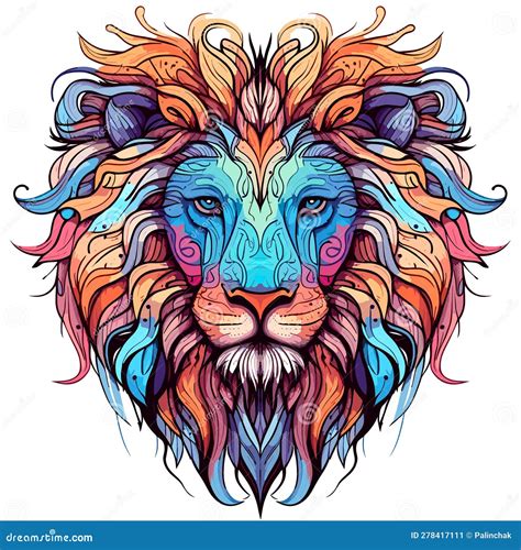 Colorful Lions Head In Pop Art Style AI Generated Stock Illustration