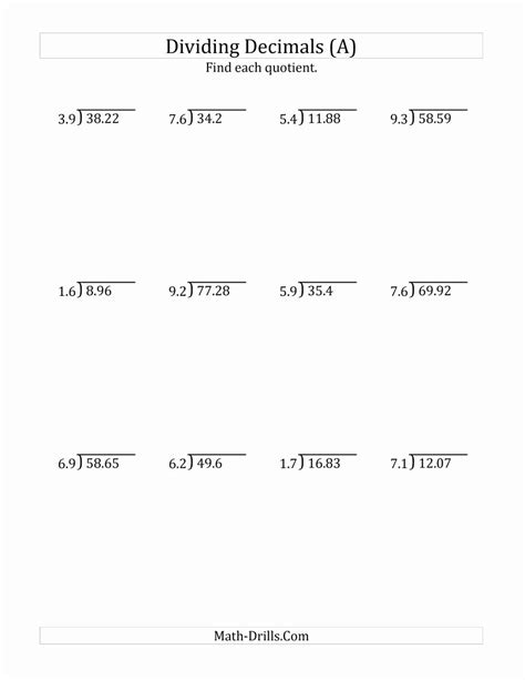 Dividing With Decimals Worksheet