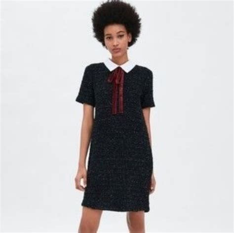 Zara Dresses Zara Trafaluc Black Knit Sheath Dress With Velvet Bow