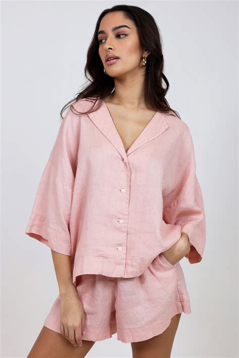 Nude Lucy Lounge Linen Shirt Guava Stylerunner